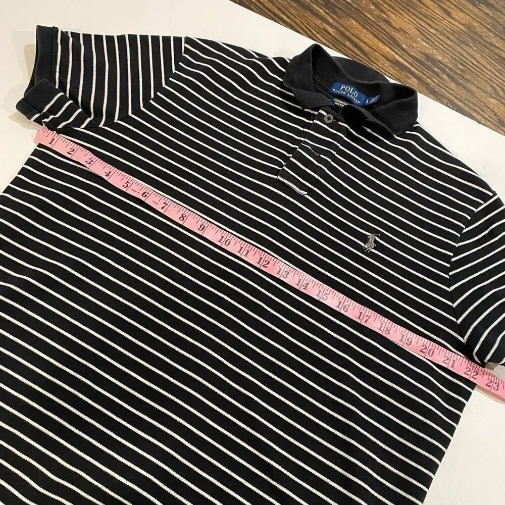 Polo Ralph Lauren Custom Slim Fit Striped Polo Shirt Mens Medium Black Stretch M